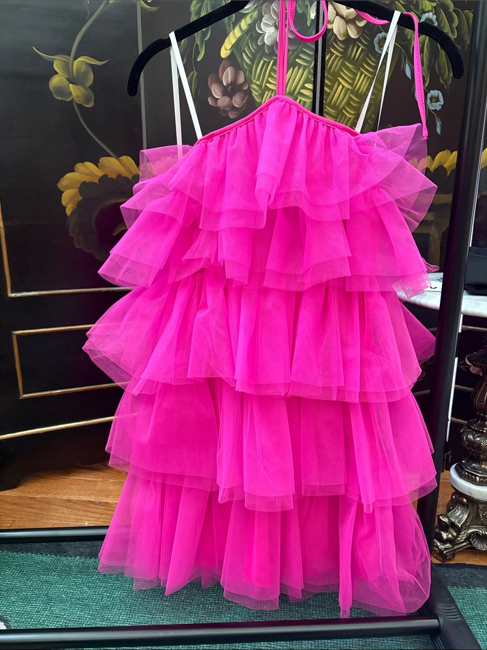 Fuchsia Tiered Tulle Ruffle Mini Dress